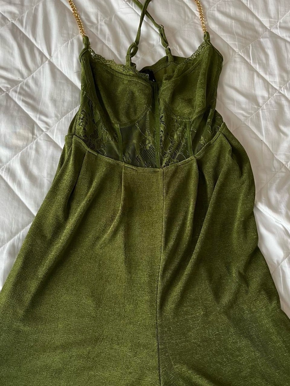 Cider Olive Green Wide Leg Lace-Top Jumpsuit